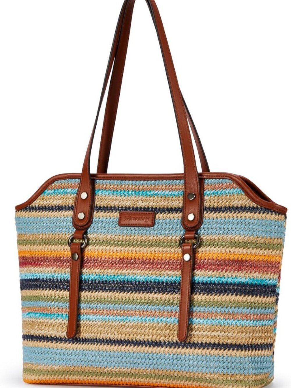 Stylish Large Capacity Straw & Vegan Leather Tote Bag for Women - Perfect for